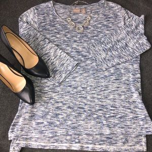 EUC blue/silver Chico’s 3/4 sleeve pullover top